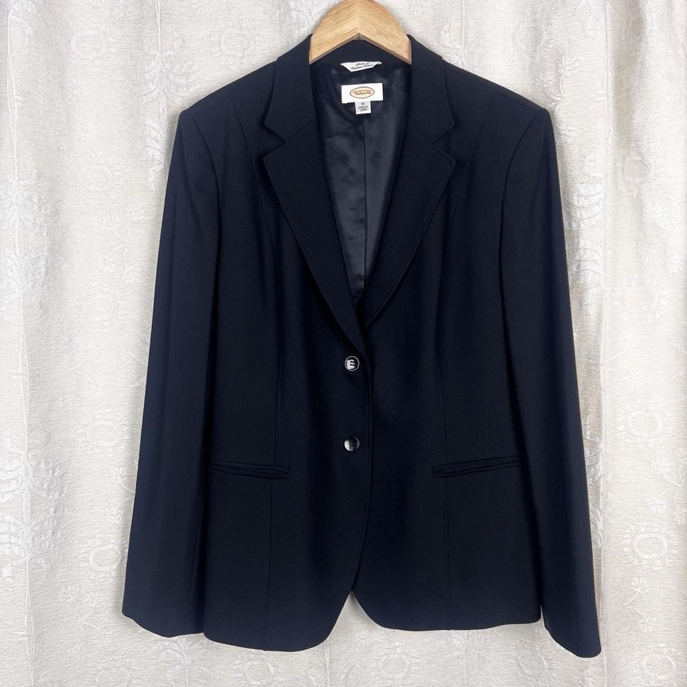 Italian stretch wool seamed black blazer vintage Talbots 2-button suit jacket